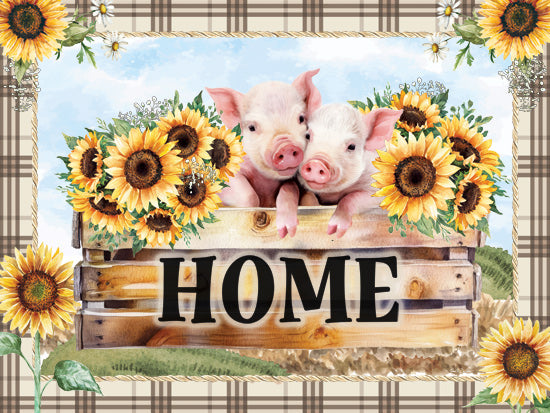 Nicole DeCamp ND887 - ND887 - Piggie Love - 16x12 piglets in crate, sunflower border, farmhouse sign, home decor, rustic farm animals, country aesthetic from Penny Lane
