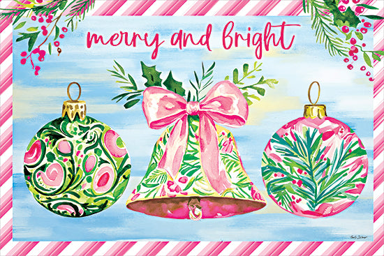 Nicole DeCamp ND954 - ND954 - Merry and Bright Ornaments - 18x12 holidays & seasonal, typography, backgrounds & patterns, botanical, christmas, word art, greenery, leaves, christmas ornaments, christmas bell, holly, berries, festive, candy stripe, whimsical, decorative, watercolor, multicolor from Penny Lane