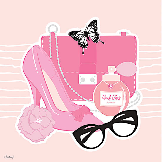 Martina Pavlova PAV591 - PAV591 - Chic in Pink - 12x12 fashion, animals, backgrounds & patterns, still life, insects, purse, high heel, perfume, sunglasses, flower, feminine, decorative, digital illustration, pink from Penny Lane