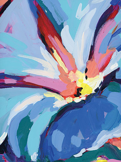 Painting Paige PP123 - PP123 - September Birth Flower - 12x16 blue iris close-up, abstract petal composition, periwinkle and aqua palette, yellow center glow, macro bloom, modern botanical painting, sweeping brush strokes, expressive acrylic art, contemporary floral detail, cool-toned wall decor from Penny Lane
