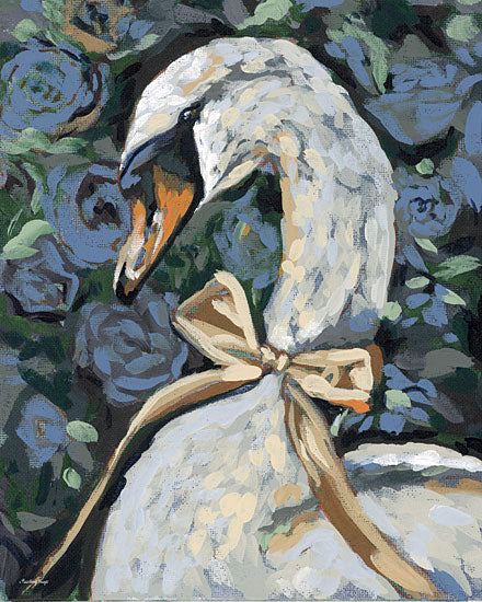 Painting Paige PP202 - PP202 - Sapphire Swam - 12x16 animals, botanical, birds, wildlife, floral, swan, ribbon, roses, painterly, decorative, acrylic, blue from Penny Lane