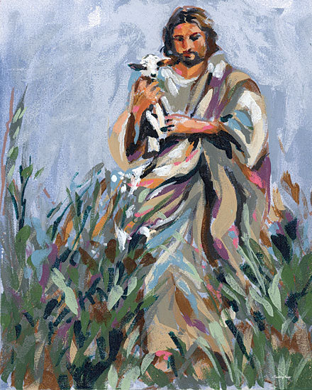 Painting Paige PP211 - PP211 - One Who Does Not Stray - 12x16 religious & spiritual, animals, figurative, botanical, farm animals, greenery, leaves, jesus, shepherd, lamb, grass, field, painterly, acrylic, multicolor from Penny Lane
