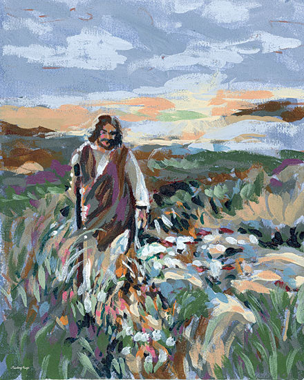 Painting Paige PP212 - PP212 - He Goes Before Them - 12x16 religious & spiritual, figurative, landscape, path, rural, sky, jesus, christ, field, sunset, spiritual journey, painterly, moody, acrylic, multicolor from Penny Lane