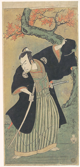 Lauren Rader RAD1601 - RAD1601 - The Third Matsumoto Koshiro - 9x18 figurative, world culture, botanical, trees, leaves, japanese, samurai, warrior, autumn, maple, vintage, decorative, woodcut, multicolor from Penny Lane