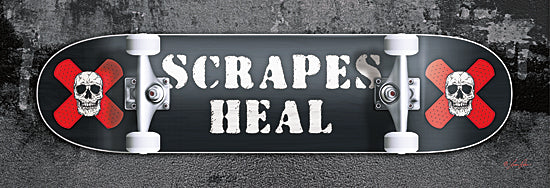 Lauren Rader RAD1630 - RAD1630 - Scrapes Heal - 18x6 hobbies & entertainment, symbols & icons, typography, sports, word art, skateboard, skull, grunge, band aid, masculine, contemporary, digital illustration, black from Penny Lane