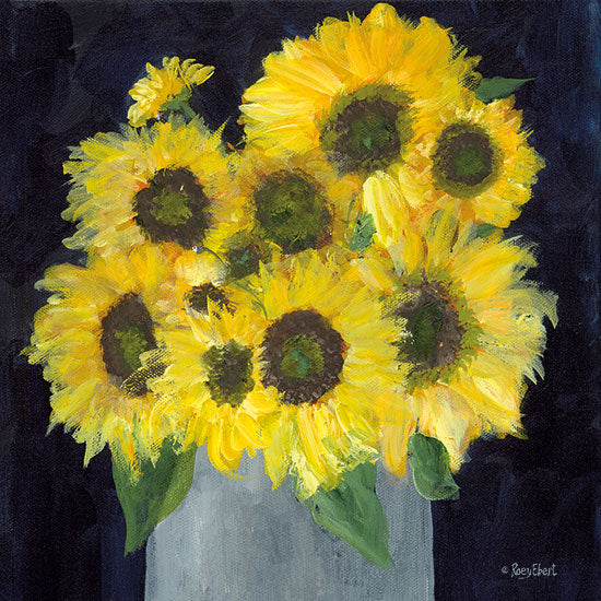 Roey Ebert REAR434 - REAR434 - Sunflowers in Vase - 12x12 sunflower bouquet painting, bright yellow flowers, vase still life, textured brushwork, floral art from Penny Lane