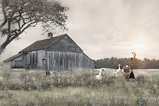 Robin-Lee Vieira RLV837 - RLV837 - The Watering Station - 18x12 farm barn and ducks near water pump, rustic pasture, rural farmyard animals, vintage country scene from Penny Lane