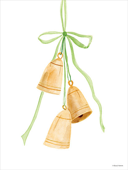 Rachel Nieman RN652 - RN652 - Christmas Bells - 12x16 Christmas, Holidays, Bells, Gold Bells, Green Ribbon from Penny Lane