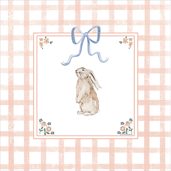 Rachel Nieman RN814 - RN814 - Storybook Bunny    - 12x12 animals, backgrounds & patterns, holidays & seasonal, botanical, juvenile, pets, spring, easter, floral, baby, rabbit, gingham, plaid, bow, spring flowers, whimsical, feminine, watercolor, pink from Penny Lane