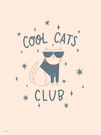 Rachel Nieman RN898 - RN898 - Cool Cats Club - 12x16 animals, typography, pets, word art, humor, cat, sunglasses, stars, whimsical, contemporary, digital illustration, cream from Penny Lane