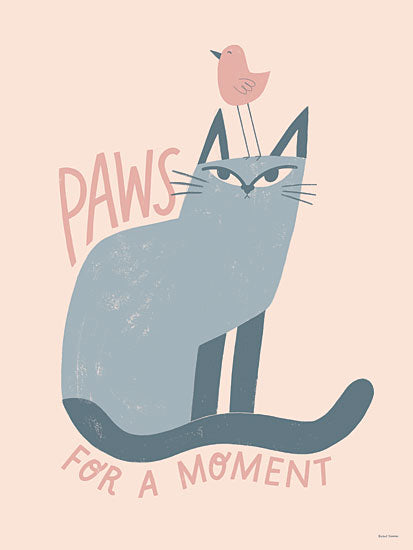 Rachel Nieman RN900 - RN900 - Paws For a Moment - 12x16 animals, typography, pets, birds, word art, cat, pun, whimsical, decorative, digital illustration, pink from Penny Lane