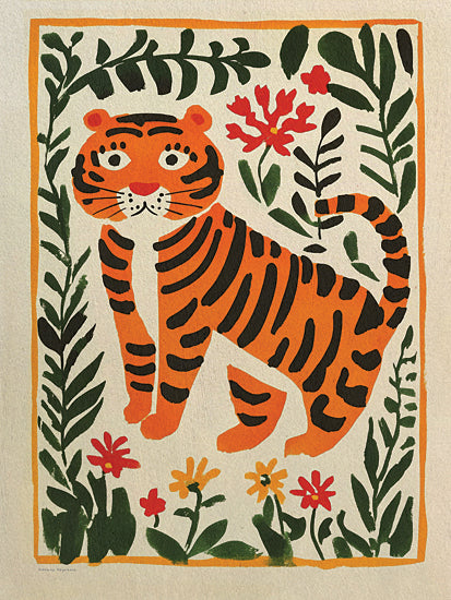 Svetlana Aleinikova SA141 - SA141 - Tiger in the Forest - 12x16 animals, botanical, backgrounds & patterns, wildlife, stylized animals, floral, greenery, leaves, tiger, flowers, jungle, nature, whimsical, decorative, digital illustration, multicolor from Penny Lane