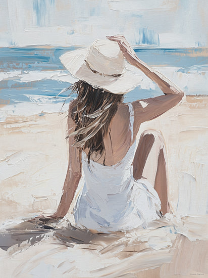 Svetlana Aleinikova SA165 - SA165 - Tides of Tranquility - 12x16 coastal, figurative, beach, woman, ocean, sand, summer, hat, painterly, acrylic, beige from Penny Lane