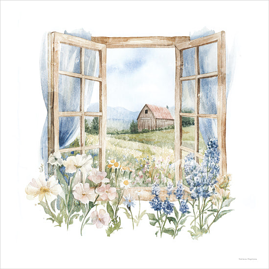 Svetlana Aleinikova SA176 - SA176 - Blooming Horizons - 12x12 botanical, landscape, home spaces, floral, greenery, country, rural, sky, garden, window, barn, wildflowers, hills, whimsical, painterly, watercolor, multicolor from Penny Lane