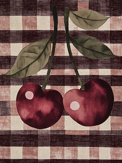 Svetlana Aleinikova SA199 - SA199 - Sweet Geometry - 12x16 red cherries illustration plaid background, farmhouse fruit art, rustic kitchen decor from Penny Lane