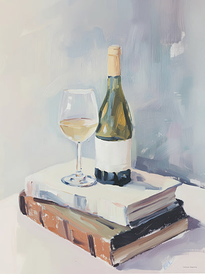 Svetlana Aleinikova SA202 - SA202 - Literary Cheers - 12x16 wine bottle and glass on books painting, still life wine art, elegant kitchen decor illustration from Penny Lane