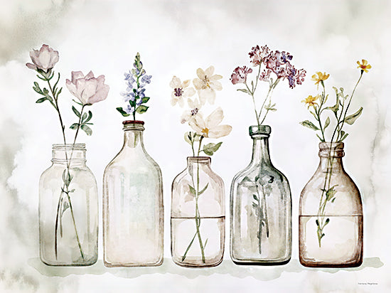 Svetlana Aleinikova SA220 - SA220 - Vases of Spring - 16x12 wildflowers in glass bottles watercolor, botanical arrangement illustration, rustic farmhouse floral decor, cottagecore botanical painting from Penny Lane