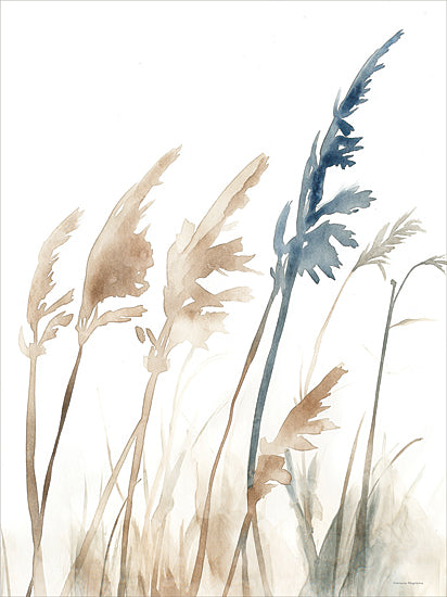 Svetlana Aleinikova SA225 - SA225 - Breeze Through the Reeds - 12x16 abstract botanical stems, watercolor grasses, blue and beige foliage, minimal floral silhouettes, contemporary nature art, airy neutral background, delicate vertical stems, modern organic decor, soft wash painting, sparse meadow study, painterly botanical abstraction, calm minimalist palette from Penny Lane