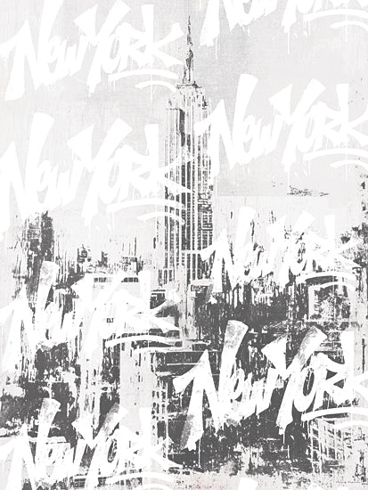 Svetlana Aleinikova SA234 - SA234 - NYC Hustle - 12x16 new york city graffiti, empire state building, monochrome cityscape, urban art, street art typography, layered graffiti text, distressed texture, black and white decor, modern city wall art, metropolitan skyline, edgy contemporary print, nyc landmark, abstract urban composition, grunge aesthetic, city mural style from Penny Lane
