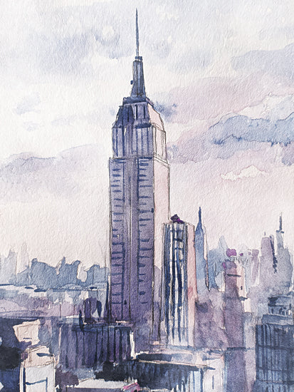 Svetlana Aleinikova SA235 - SA235 - Urban Mirage - 12x16 empire state building watercolor, new york skyline, pastel cityscape, urban landmark, soft architectural painting, manhattan view, airy skyline, city illustration, lavender blue tones, travel art, metropolitan decor, iconic skyscraper, elegant watercolor city print, places wall art, dreamy nyc scene from Penny Lane