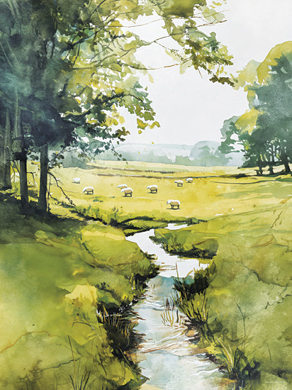 Svetlana Aleinikova SA246 - SA246 - Farm Serenity - 12x16 landscape, animals, botanical, farm animals, trees, greenery, country, rural, rivers, sheep, stream, meadow, painterly, watercolor, green from Penny Lane