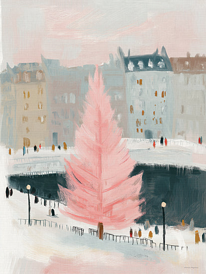 Svetlana Aleinikova SA304 - SA304 - Holiday in the Square - 12x16 travel, holidays & seasonal, figurative, city, places & cities, winter, snow, christmas tree, urban, street scene, buildings, painterly, whimsical, gouache, pink from Penny Lane