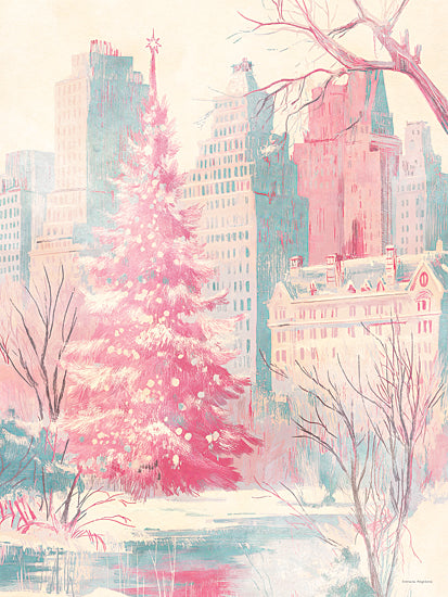 Svetlana Aleinikova SA305 - SA305 - Pink City Christmas - 12x16 holidays & seasonal, travel, landscape, christmas, winter, city, places & cities, architecture, trees, christmas tree, snow, new york city, park, skyline, urban, buildings, painterly, whimsical, acrylic, pink from Penny Lane