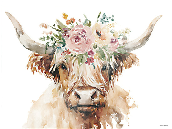 Svetlana Aleinikova SA360 - SA360 - Nature's Tiara - 16x12 animals, botanical, western, farm animals, floral, highland cow, flower crown, cow, longhorn, boho, spring, painterly, whimsical, watercolor, brown from Penny Lane