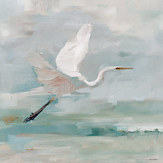 Svetlana Aleinikova SA390 - SA390 - Quiet Waters - 12x12 animals, coastal, landscape, birds, wildlife, sea life, sky, egret, marsh, flying, painterly, moody, oil painting, blue from Penny Lane