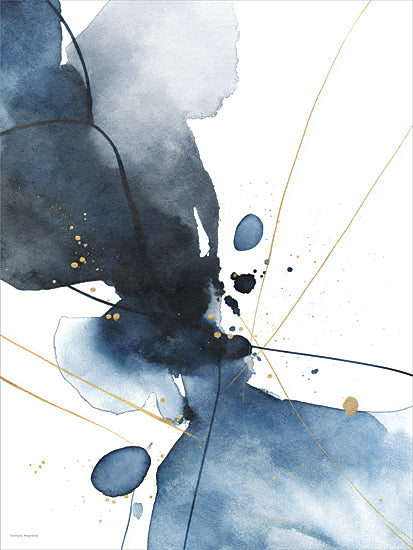 Svetlana Aleinikova SA474 - SA474 - Frostwave - 12x16 abstract splash composition, blue watercolor ink blot, gold accent lines, modern artistic texture from Penny Lane