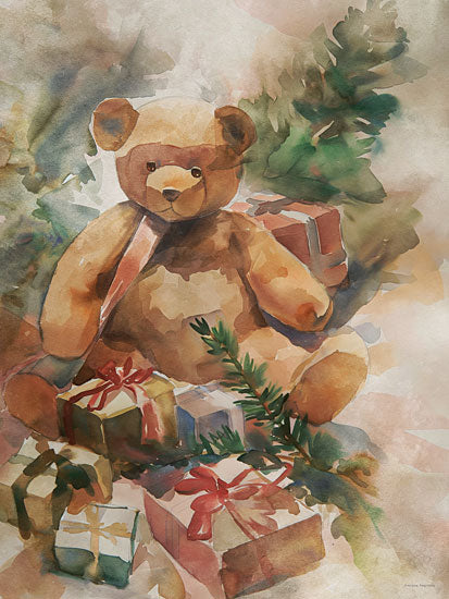 Svetlana Aleinikova SA560 - SA560 - Yuletide Teddy      - 12x16 holidays & seasonal, botanical, christmas, winter, trees, greenery, fir tree, ornaments, festive, snowy, painterly, decorative, oil painting, neutral from Penny Lane