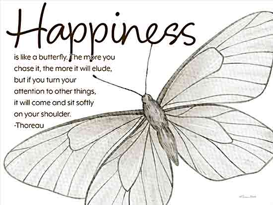 Susan Ball SB1391 - SB1391 - Happiness Butterfly - 16x12 Inspirational, Happiness is Like a Butterfly, Typography, Signs, Textual Art, Thoreau, Quote, Butterfly, Black & White from Penny Lane