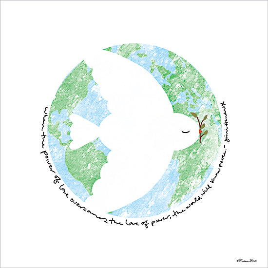 Susan Ball SB1506 - SB1506 - Power of Love - 12x12 white dove holding olive branch world peace earth globe watercolor illustration peace message unity hope from Penny Lane