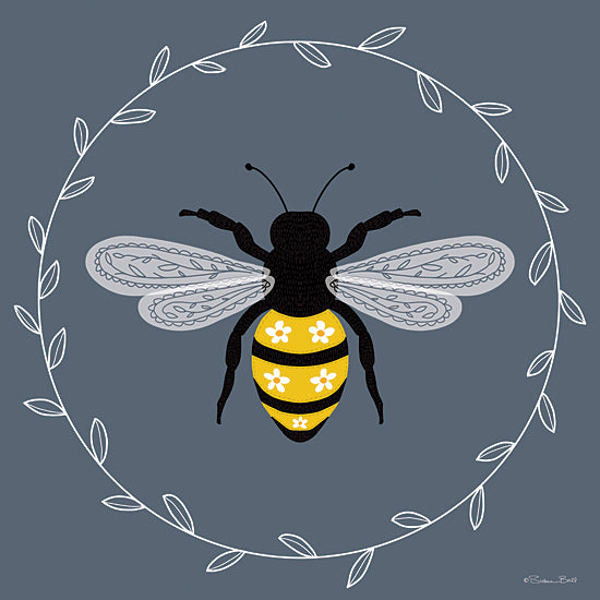 Susan Ball SB1511 - SB1511 - Bee Wreath - 12x12 stylized bee illustration inside circular wreath minimalist decorative insect design floral accents from Penny Lane