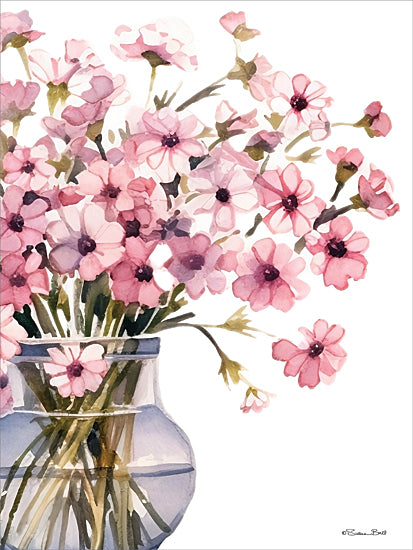 Susan Ball SB1531 - SB1531 - Pink Flower Set 1 - 12x16 watercolor, flowers, pink blossoms, purple flowers, glass vase, botanical art, floral arrangement, fine art print, delicate petals, watercolor painting from Penny Lane