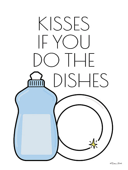 Susan Ball SB1577 - SB1577 - Kisses if You Do the Dishes - 12x16 kisses if you do the dishes, funny kitchen quote, dish soap bottle, plate illustration, playful housework humor, modern kitchen sign, black typography, light gray background, domestic humor, contemporary word art, simple graphic design, laundry room or kitchen decor, clean line illustration from Penny Lane