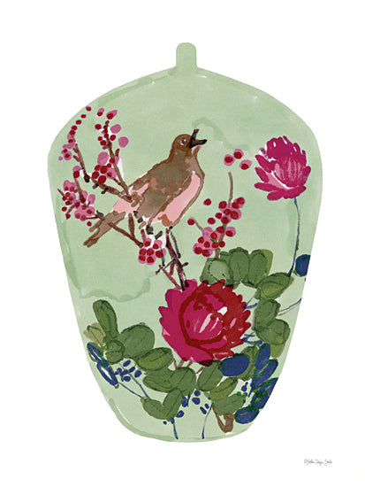 Stellar Design Studio SDS1520 - SDS1520 - Secret Garden Vase 1 - 12x16 watercolor bird perched on branch with flowers inside decorative vase shape botanical illustration from Penny Lane