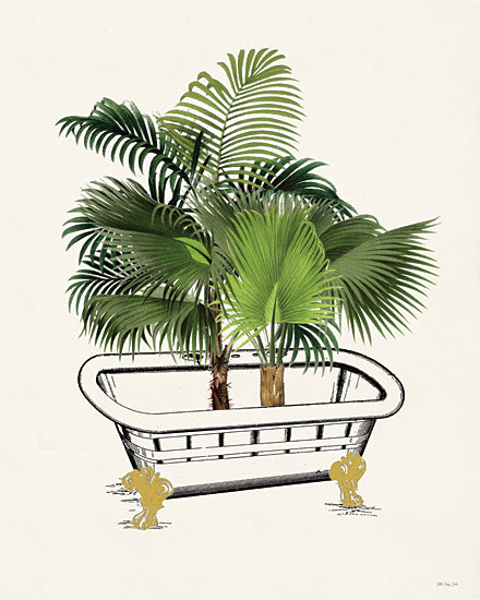Stellar Design Studio SDS1524 - SDS1524 - Bathtub Palms 1 - 12x16 tropical palm plant growing from vintage clawfoot bathtub whimsical botanical interior illustration from Penny Lane