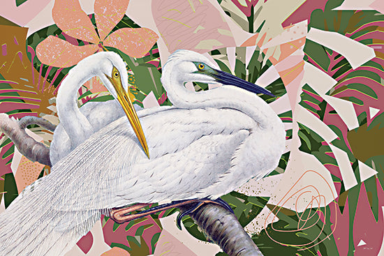 Stellar Design Studio SDS1528 - SDS1528 - Patterned Perch - 18x12 egret birds perched on branch tropical foliage colorful modern wildlife illustration from Penny Lane