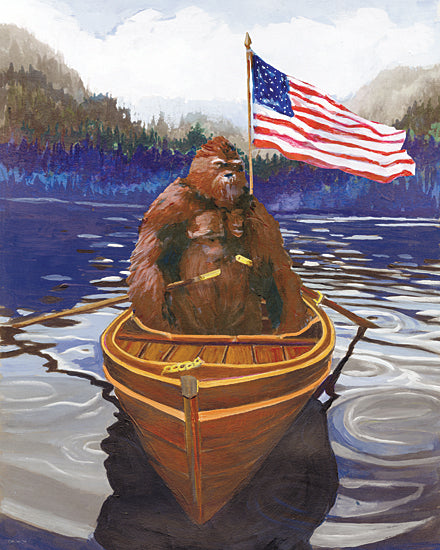 Stellar Design Studio SDS1590 - SDS1590 - Bigfoot's Rowing Adventure - 12x16 animals, patriotic & americana, landscape, wildlife, americana, flags & stars, country, trees, orangutan, rowing, boat, lake, mountains, whimsical, painterly, oil painting, blue from Penny Lane