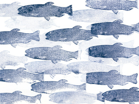 Stellar Design Studio SDS1602 - SDS1602 - Fish Impression - 16x12 blue fish pattern, aquatic illustration, marine art, watercolor texture, repeated fish design, ocean theme, indigo color palette from Penny Lane