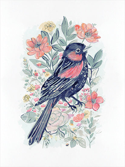 Stellar Design Studio SDS1618 - SDS1618 - Garden Serenade - 12x16 songbird with flowers, floral bird illustration, garden bird painting from Penny Lane