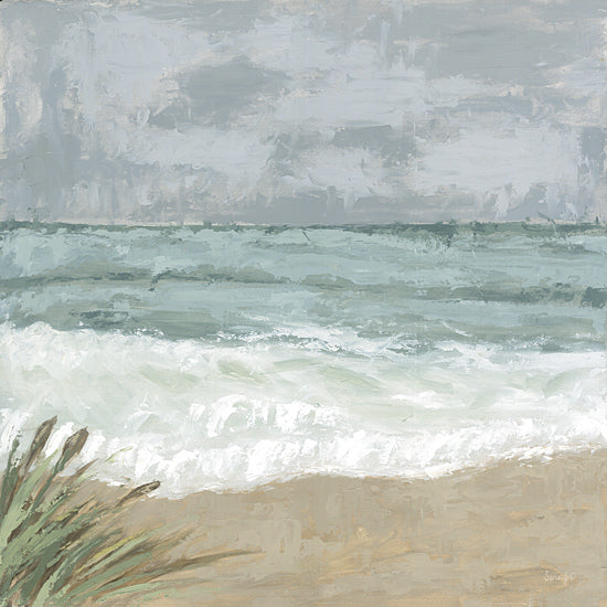 Sara G. Designs SGD370 - SGD370 - The Gulf - 12x12 coastal, landscape, botanical, beach, greenery, waves, ocean, sand, clouds, overcast, reeds, painterly, moody, oil painting, teal from Penny Lane