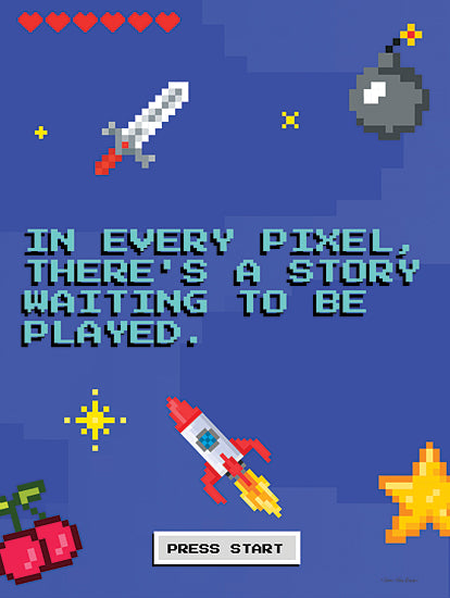 Seven Trees Design ST1102 - ST1102 - In Every Pixel - 12x16 Gaming, Pixel, Game Icons, In Every Pixel There's a Story Waiting to Be Played, Typography, Signs, Textual Art, Rocket, Bomb, Sword, Star, Cherries, Masculine, Children from Penny Lane