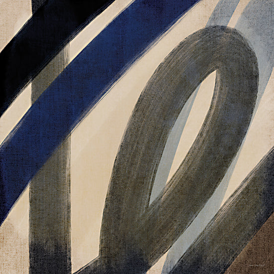 Seven Trees Design ST1209 - ST1209 - Uncharted Paths I - 12x12 abstract brush strokes navy beige modern painting, textured geometric curves art from Penny Lane