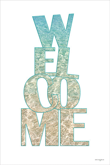 Catch A Star Fine Art STAR201 - STAR201 - Welcome Water - 12x18 Welcome typography, tropical aqua water background, beach-themed text art, summer vibes, ocean greeting design from Penny Lane