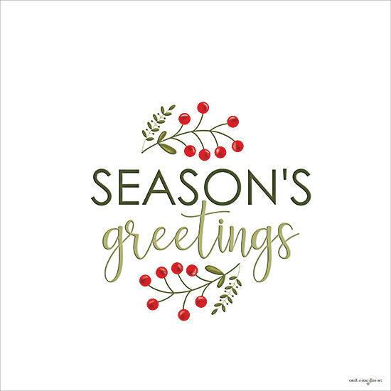 Catch A Star Fine Art STAR339 - STAR339 - Season's Greetings - 12x16 holidays & seasonal, typography, botanical, christmas, word art, greenery, leaves, holly, berries, greeting, festive, decorative, whimsical, digital illustration, multicolor from Penny Lane