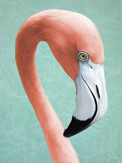 Catch A Star Fine Art STAR347 - STAR347 - Flamingo Closeup - 12x16 Flamingo portrait, pink tropical bird, green abstract background, elegant wildlife, exotic art print, painterly texture, modern nature decor from Penny Lane