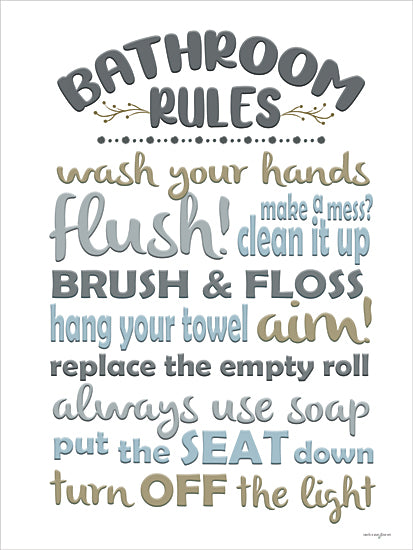 Catch A Star Fine Art STAR350 - STAR350 - Bathroom Rules - 12x16 Bathroom rules typography, teal and green decorative text, humorous bathroom art, reminder poster, family decor, wall art quote from Penny Lane