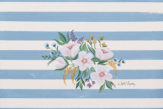 April Chavez AC122 - Among the Flowers II - 18x12 Flowers, Pink Flowers, Blooms, Stripes from Penny Lane